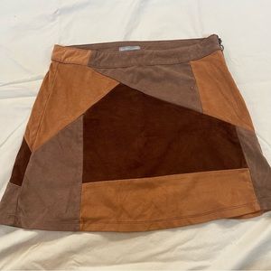 Brown color blocked mini skirt with bronze zipper